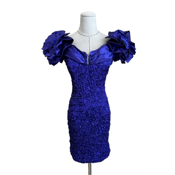 Vintage 80s Zum Zum Sequin Rhinestone Fun Party Cocktail Dress Puff Sleeve XS - Picture 11 of 11